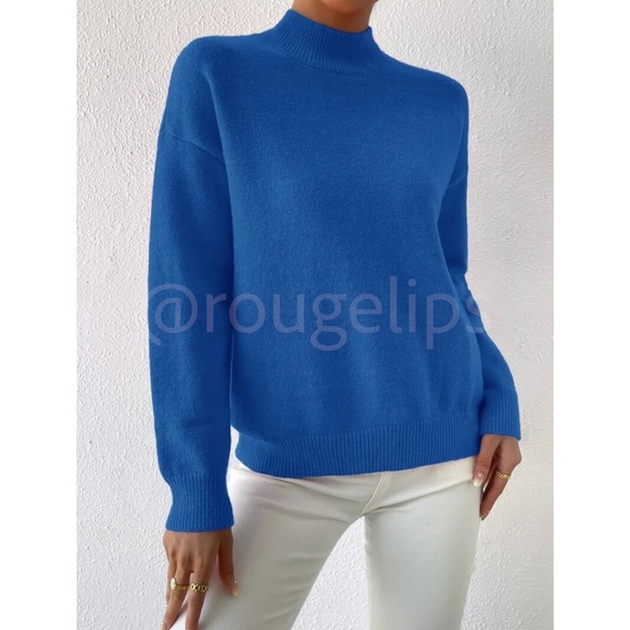 Blue Turtleneck Knit Pullover Sweater Long Sleeve - Picture 5 of 7